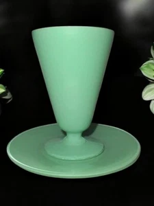 Anchor Hocking Glass RAINBOW Green Bread Plate & Footed Iced Tea Tumbler - Picture 1 of 5