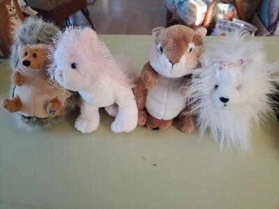 Webkinz-Lot of 4, Pink & White Cat, Yorkie, Hedgehog, Chipmunk-NO CODE TAGS - Image 1 of 4