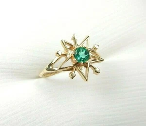 Colombian Round Emerald 0.28 Cts Star Ring 14K Yellow Gold Size 6 US Muzo Mines - Picture 1 of 12