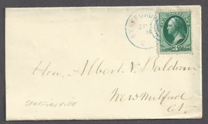STAFFORDVILLE, CT ~ BLUE CDS & TARGET TIES 3c Green to NEW MILFORD, CT c. 1870s - Picture 1 of 2
