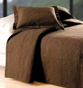 CHOCOLATE BROWN Twin Full Queen or King QUILT : 100% COTTON MATELASSE COVERLET - Picture 1 of 2