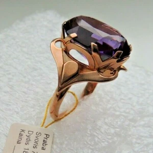 Imponente anillo de oro 583,14 K de la Unión Soviética con amatista talla 8,5 - Imagen 1 de 12