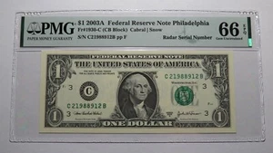 $1 2003 Radar Serial Number Federal Reserve Currency Bank Note Bill PMG UNC66EPQ - Picture 1 of 3