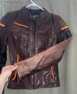 Chaqueta de moto de cuero para mujer Dainese "Michelle" marrón oscuro/naranja EU 40 Foto 1 de 4