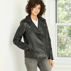 Women's Universal Thread Classic Moto Faux Leather Jacket Black - Size XS NWT - Picture 1 of 1