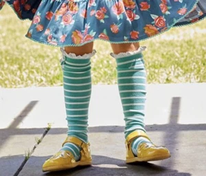 MATILDA JANE Perfectly Paired Striped Sea blue Socks Size L Large 1-4 youth NIB - Picture 1 of 3