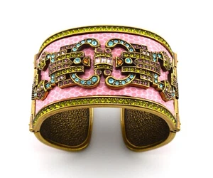 Heidi Daus Pink Leather Cuff Bracelet w Multicolor Crystal NEW IN BOX - Picture 1 of 6