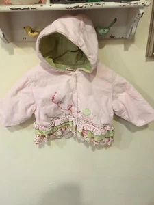 Catamini Girls 9M/71 Pink Hooded Applique/Embroidered Coat Ruffle Hem Details - Picture 1 of 6
