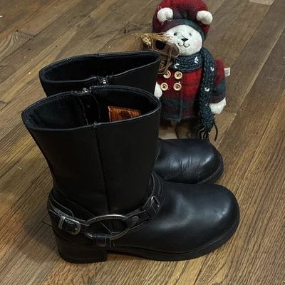 Harley-Davidson Christa Harness Boots Women’s 7M Black Leather Mid Calf Moto - Image 1 of 4