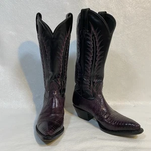 Tony Lama Women's Size 5M Purple Black Lizard Western Cowboy Boots Y8398 Leather - Picture 1 of 15