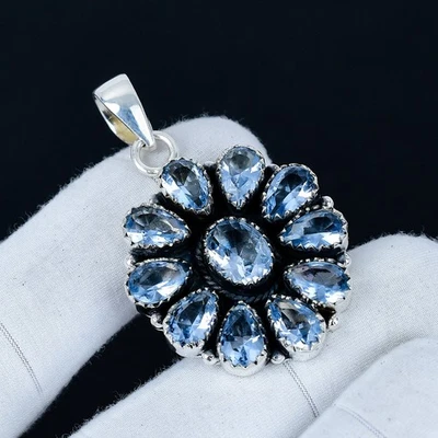 Pendente In Gemma Acquamarina In Argento Sterling 925 Per Regali Di Natale - Immagine 1 di 4