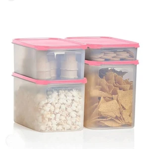 Tupperware Clear Storage Containers Modular Mates Rectangle Set Pink Seals New - Picture 1 of 5