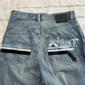 Ecko Unltd Herren Jorts Jeansshorts 30 Baggy Fit blau bestickte Pfeile - Bild 1 von 11