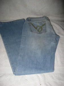 Bebe Jeans Womens Size 27 Distressed Denim Light Wash Low Rise Flare Cut Streaks - Picture 1 of 14