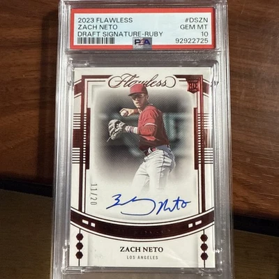 2023 Panini Flawless Draft Signatures Zach Neto #DS-ZN Ruby /20 PSA 10 - Image 1 of 3
