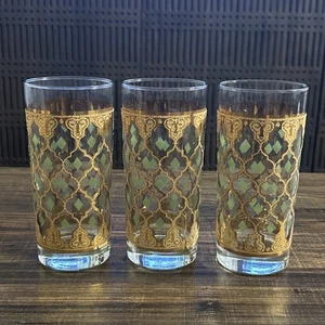 Culver Valencia Longdrinkglas 22K Gold grüne Diamanten Vintage MCM Barware - Bild 1 von 4