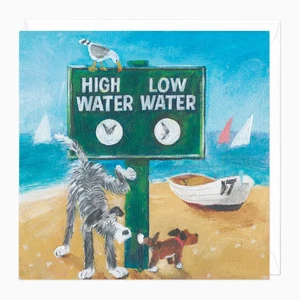 Whistlefish High Water Low Water Dog Art Card Funny  Humorous Tide Times Humour - Picture 1 of 1