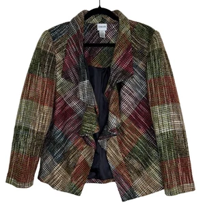 Chico's Jacke Damen 1 Medium Multicolor Tweed Metallic vorne offen Rüschen gefüttert - Bild 1 von 9