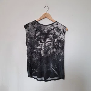 BALMAIN Grey Distressed Wolf Print Tank Top With Gold Buttons Size 36 UK Small - Picture 1 of 7