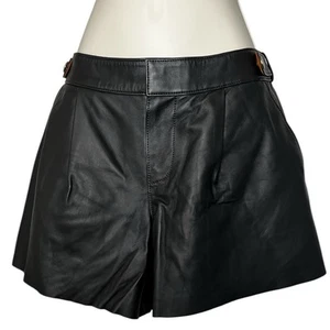 Coach Real Leather Minimalist Boho Western Glam Black Mini Leather Shorts US2 - Picture 1 of 18