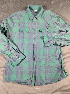 VTG Volcom Shirt Mens Large Pearl Snap Distressed Skater Grunge Check - Image 1 of 4