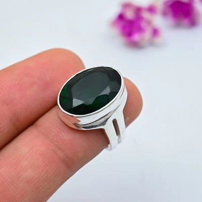 Green Tourmaline Gemstone 925 Sterling Silver Handmade Jewelry Ring Christmas - Image 1 of 4