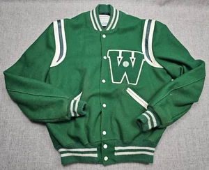 VINTAGE DeLong Letterman Jacket Mens XL Green Wool W Basketball Varsity 80s 90s - Picture 1 of 12
