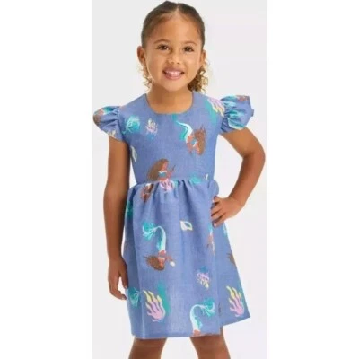 Disney The Little Mermaid Dress Girls Flutter Sleeve Bow Back Size 5T NWT - Image 1 of 4