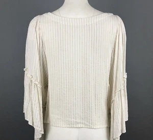 Blusa Floreat manica svasata a righe metallizzate con bottoni sul retro TG S panna casual - Foto 1 di 7