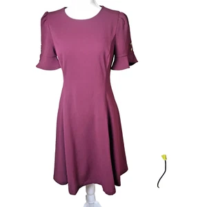 NWT DKNY Woman's Ruby Red Flounce Sleeve Knee Length Fit & Flare Dress Size 6 - Picture 1 of 11