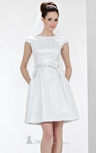 THEIA Cap Sleeve White Jacquard Fit & Flare Dress Wedding NWT Size 8 $495 - Picture 1 of 9