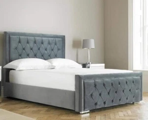 HILTON PLUSH VELVET BED FRAME 5 SIZES SINGLE - SUPER KING MATTRESS OPTION - Picture 1 of 42