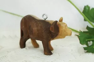 Small Hand Carved Wood Cow Or Buffalo, Two Tone Wood, Animal Pendant, Figurine - Picture 1 of 10