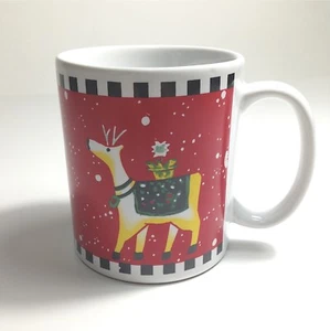 Coffee Tea Mug Cup Holiday Reindeer Winter Snow Christmas Red Ceramic 3.75” 6oz - Picture 1 of 7