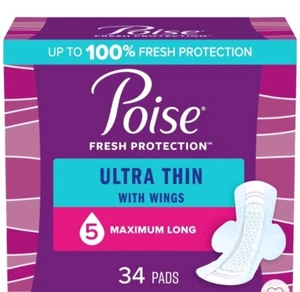 Poise Ultra Thin Incontinence Pads for Women Maximum Absorbency Long 34 Count - Picture 1 of 8