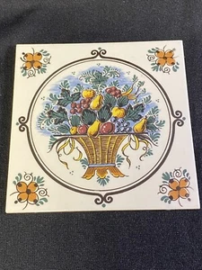 DELFTS Hand Painted Fruit Basket Theme CERAMIC TILE 6 x 6” Made in Holland - Picture 1 of 18