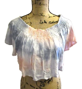 Nuovo con etichetta!! Crop top Kiwi + Punch Miami rosa e blu (blush tempesta) tinta unita, taglia S - Foto 1 di 13