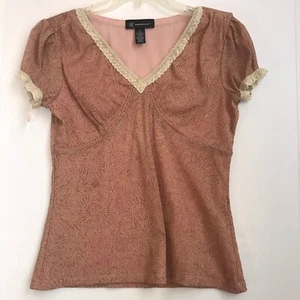 Vintage Y2K INC Babydoll Top Medium Lace Fairy Grunge Coquette Glitter Peasant - Picture 1 of 14