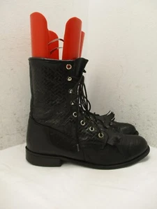 Vintage Womens Capezio Boots Black Leather Roper Kiltie Lace Up Boots 6.5 M - Picture 1 of 12