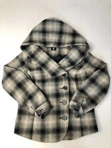BDG Urban Outfitters UO Cropped Plaid Pea Coat Quilted Jacket, Oversized Hood, L - Picture 1 of 12