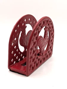 Servilleta gallo pollo rojo soporte para letras hierro fundido esmaltado granja campo 5" - Imagen 1 de 6