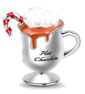 Argento Sterling 925 - Cioccolata Calda con Canna di Caramelle - Charm/Pendente - Nuovo con etichette - Foto 1 di 1