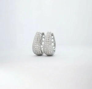 Orecchini a Cerchio 1 Ct Orecchini Donna Argento Massiccio Placcato Oro 14K - Foto 1 di 22