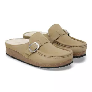Birkenstock Unisex Buckley Shearling Suede Leather Clog Narrow Width - Taupe - Picture 1 of 5