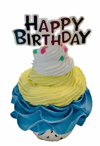 Cupcakes falsos cumpleaños comida artificial cumpleaños cupcakes azul amarillo - Imagen 1 de 6