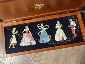 2003 Disney Cinderella's Transformation Pin Wood box Set Prince LE 3000 Global - Picture 1 of 5