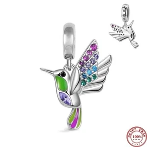 925 Sterling Silver multi stones flying bird Bracelet pendant Charm - Picture 1 of 2