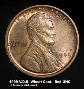 ✅ 1909 VDB Red-Brown Lincoln Wheat Cent (Choice UNC RED) AUTHENTIC #3156 - Bild 1 von 5