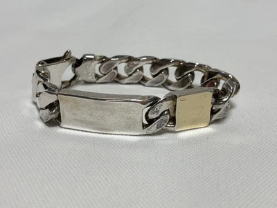 Pulseira de identificação de elos cubanos de prata esterlina 925 ouro 18k 7" 68,3 gramas Itália - Imagem 1 de 4