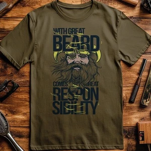 Beard Responsibility Art Style T-Shirt Bear and Moustache Lover T-Shirt - Picture 1 of 5